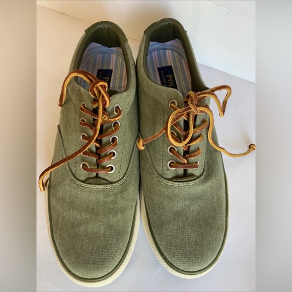 Polo Ralph Lauren Other - Polo Ralph Lauren Vaughn Men 8.5D Olive Green Twill Sneakers Low Top Shoes #0057